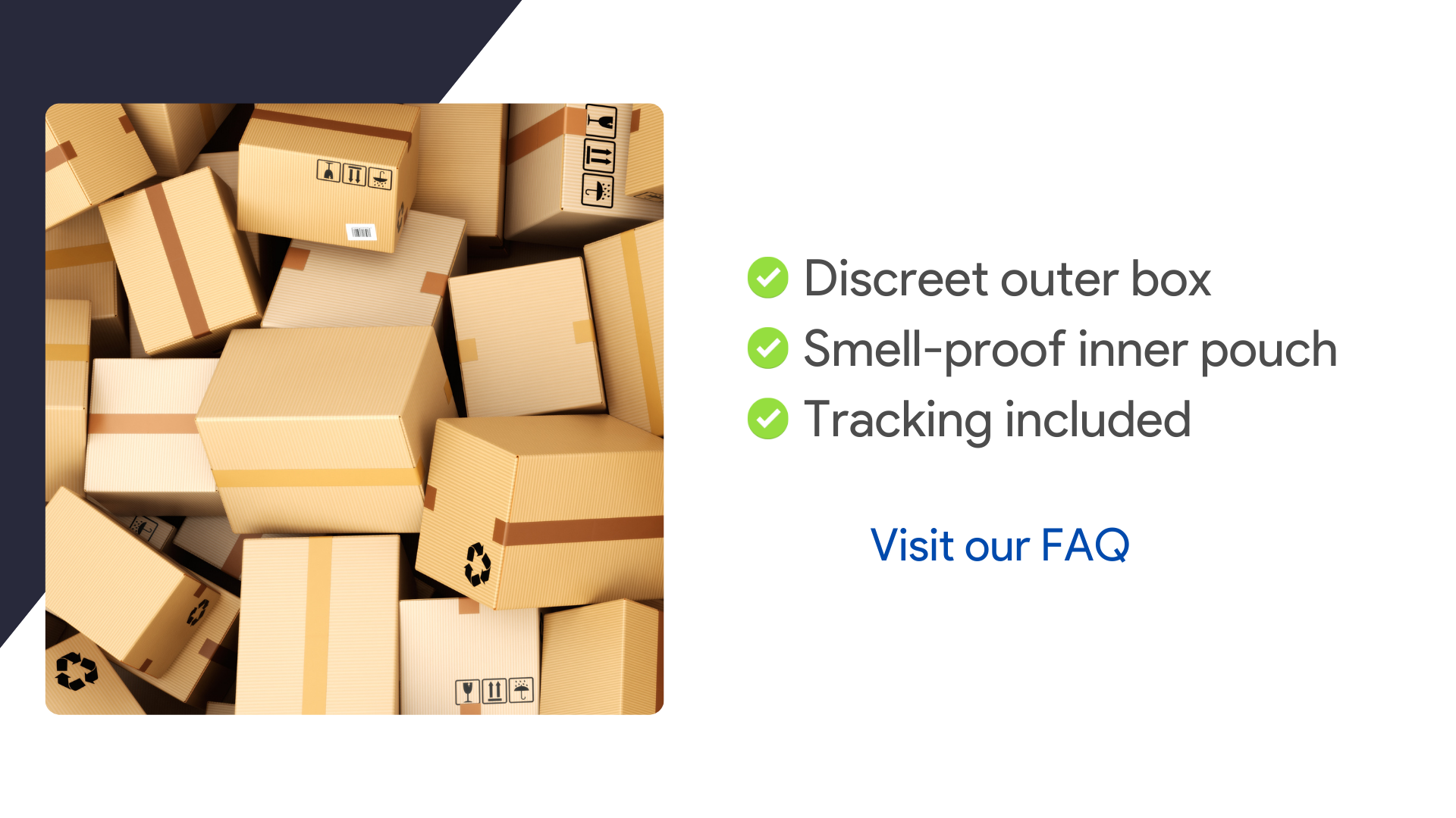 How it arrives: discreet packaging, smell-proof inner pouch, tracking included